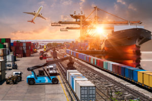 Global business of Container Cargo freight train for Business logistics concept