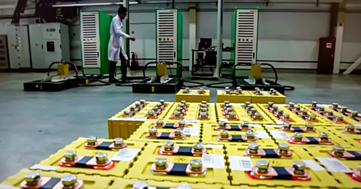 Header for li-bridge domestic lithium battery blog. A photo of a lithium iron battery factory.